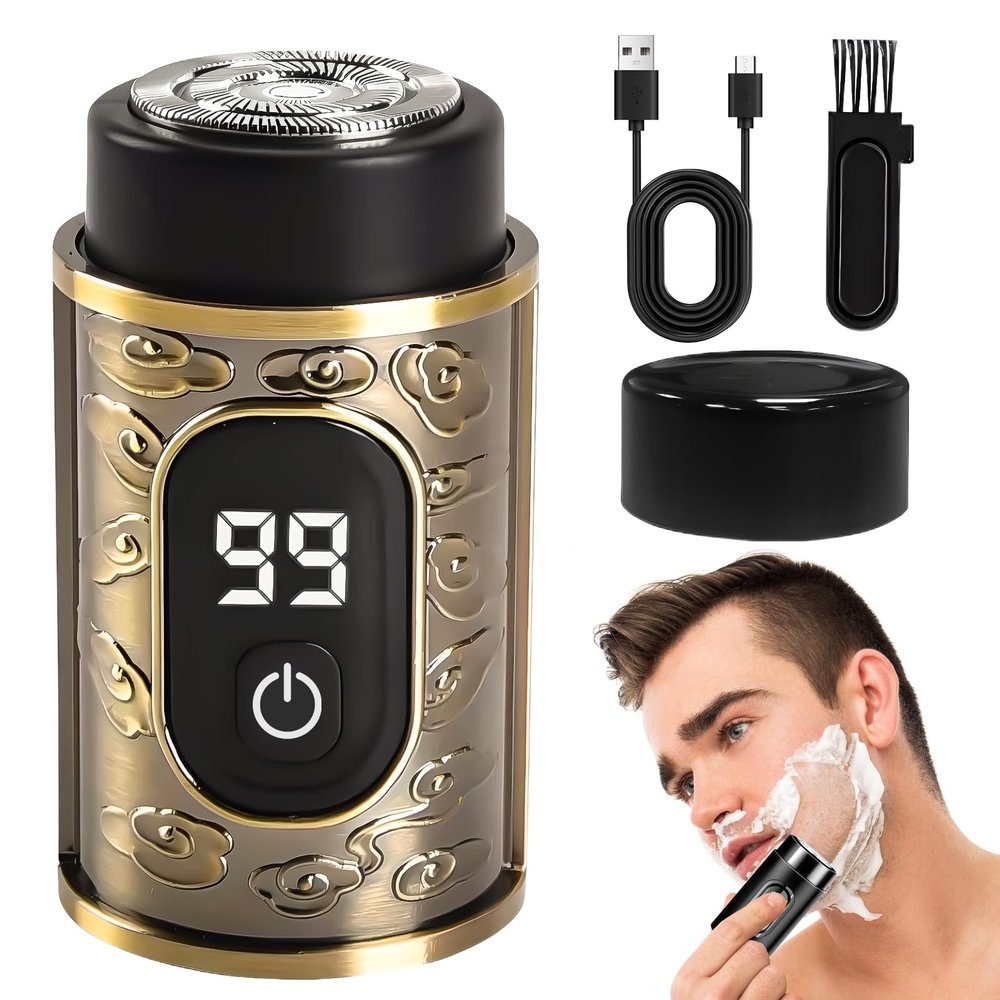 2025 New Mini Carry on Electric Shaver, Upgrade Rechargeable Waterproof Pocket Shaver, Mini Electric Razor for Women Men (Bronze)