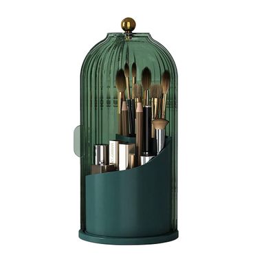 360 degree Rotating Makeup Organizer makeup brush holder waterproof and dustproof makeup brush storage box multifunctional storage hidden storage dressing table desktop storage (Transparent green)