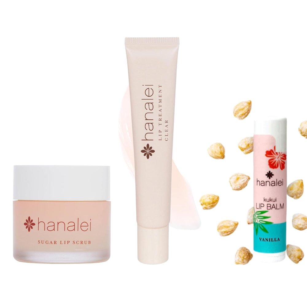 Hanalei Ultimate Lip Care Products Set  Sugar Lip Scrub, Kukui Oil Lip Treatment & Vanilla Lip Balm  Exfoliate, Hydrate & Heal Cracks  Moisturizing, Nourishing Rescue Kit  Skincare Gift