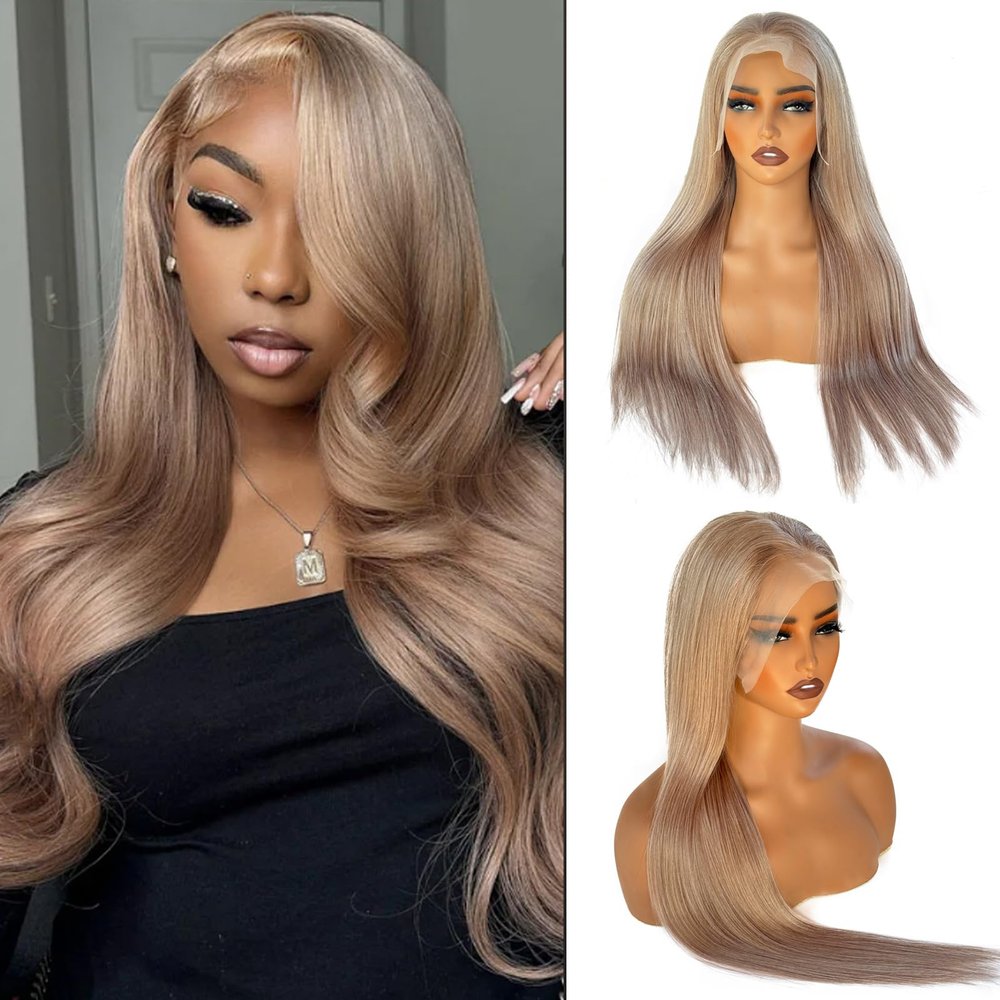 OiMiGO 20Inch Straight Wigs Human Hair Ash Brown Pre Plucked 13x6 HD Lace Front Wigs Human Hair Wig For Women, Brazilian Virgin Glueless Wig With Baby Hair,10A Champagne Blonde Wig(20Inch)