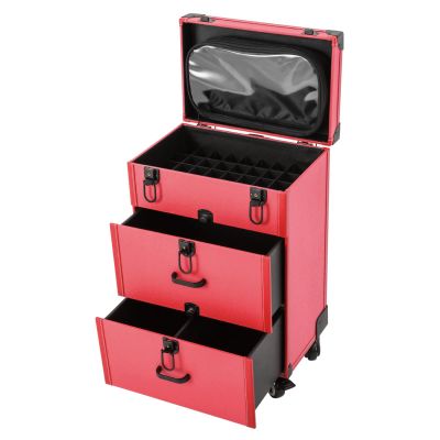 3-Trays Rolling Makeup Train Case With Drawers,Professional Aluminum Makeup Train Case With Universal Wheels & Lock,Multifunctional Rolling Makeup Organizer,For Makeup Artist,Hairstylist,Etc(Rose Red)