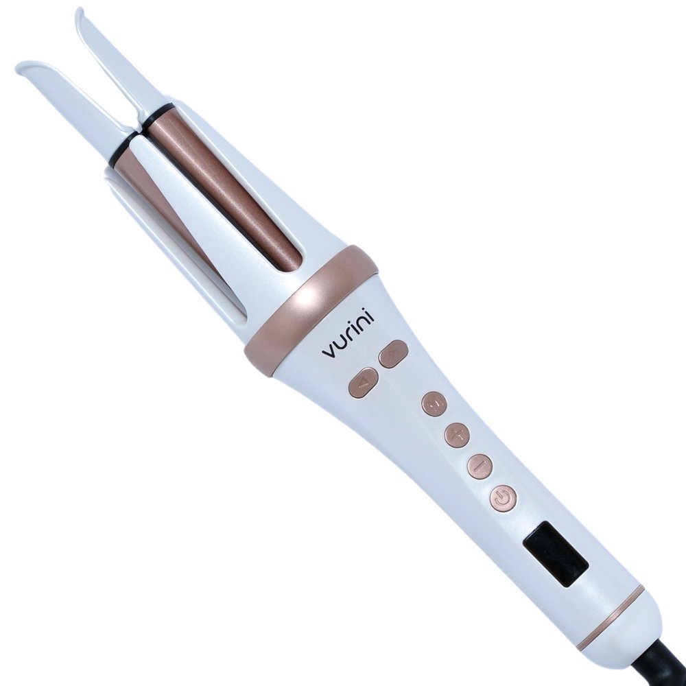 VURINI Automatic Curling Iron - 1.25" Rotating Curling Wand with 7 Temp. & 5 Timers Setting for Different Hair Types, Safe Auto Shut-Off, Easy to Use Hair Curler for Long Lasting Waves (White)