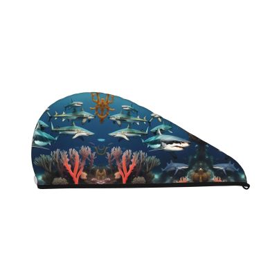 ChenGua Sharks Under The sea Coral Velvet Dry Hair Cap - Super Absorbent Hair Towel Wrap Microfiber Hair Turban for Women Men
