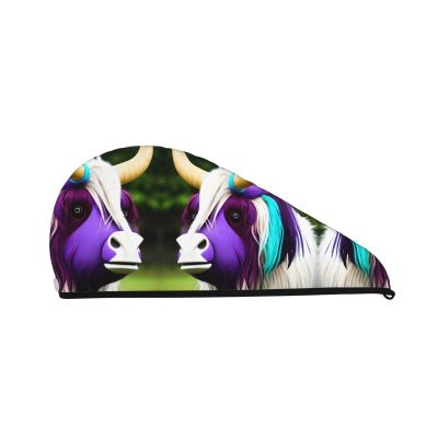 Colorful Cow's Head Coral Velvet Dry Hair Cap - Super Absorbent Hair Towel Wrap Microfiber Hair Turban for Women Men