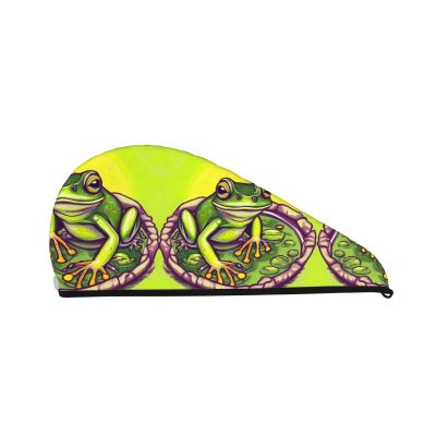 ChenGua Frog in a Pond Coral Velvet Dry Hair Cap - Super Absorbent Hair Towel Wrap Microfiber Hair Turban for Women Men