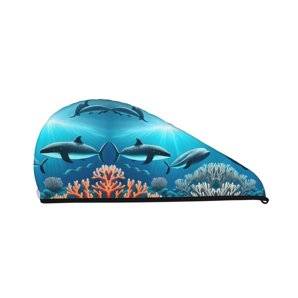 ChenGua Whales Under The sea Coral Velvet Dry Hair Cap - Super Absorbent Hair Towel Wrap Microfiber Hair Turban for Women Men