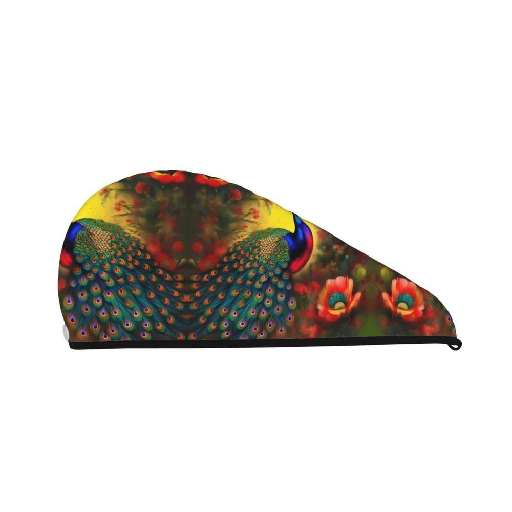 ChenGua Peacock Flowers Coral Velvet Dry Hair Cap - Super Absorbent Hair Towel Wrap Microfiber Hair Turban for Women Men
