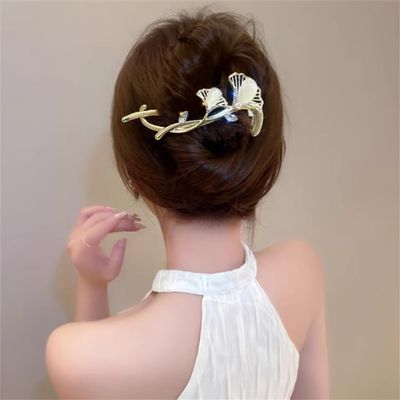 FMURY Ginkgo biloba clip back of the clip headdress hairpin female buckle word clip hair card