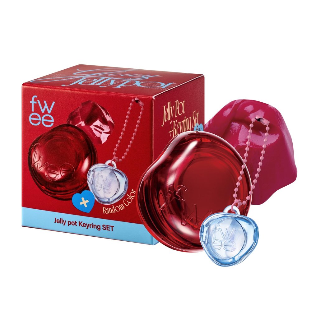 fwee Glowy Jelly Pot + Keychain SET | Dewy Jelly Lip & Blush Color, Tinted Glow Jelly Balm, Dewy Buildable Finish Sour Gummy (Berry Red) | 0.14 oz