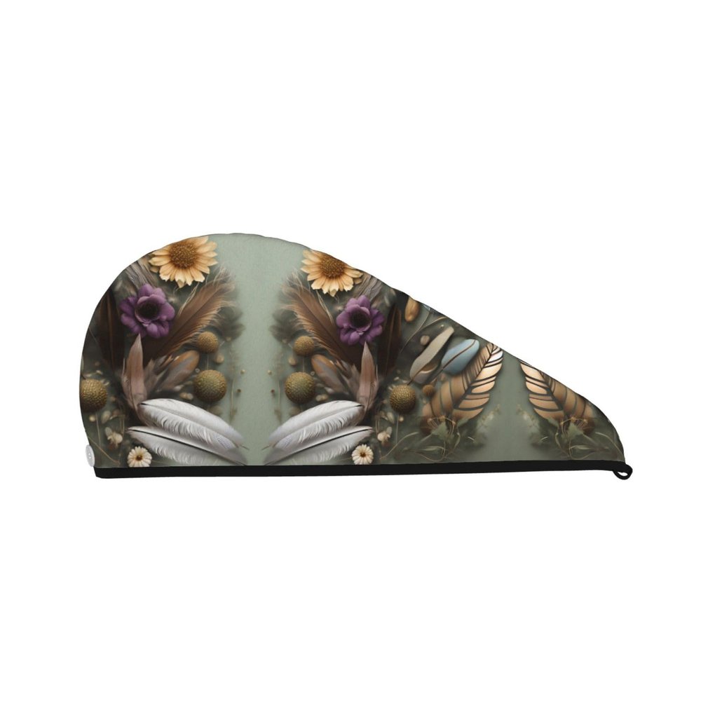 ChenGua Feather Flower Coral Velvet Dry Hair Cap - Super Absorbent Hair Towel Wrap Microfiber Hair Turban for Women Men