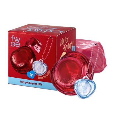 fwee Glowy Jelly Pot + Keychain SET | Dewy Jelly Lip & Blush Color, Tinted Glow Jelly Balm, Dewy Buildable Finish  Juicy Punch (Vivid Rose) | 0.14 oz