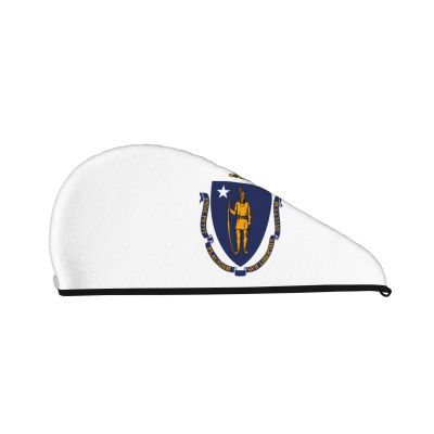 ChenGua Massachusetts State Flag Coral Velvet Dry Hair Cap - Super Absorbent Hair Towel Wrap Microfiber Hair Turban for Women Men