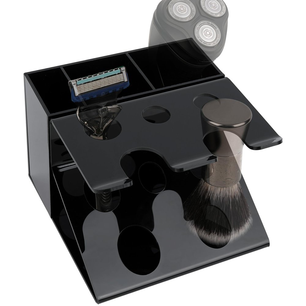 Linkidea Electric Shaver and Razor Stand, Bathroom Shaving Organizer Compatible with GilletteLabs Exfoliating Bar, Heated Razor Bugatti, ProGlide Shield Power (Black)