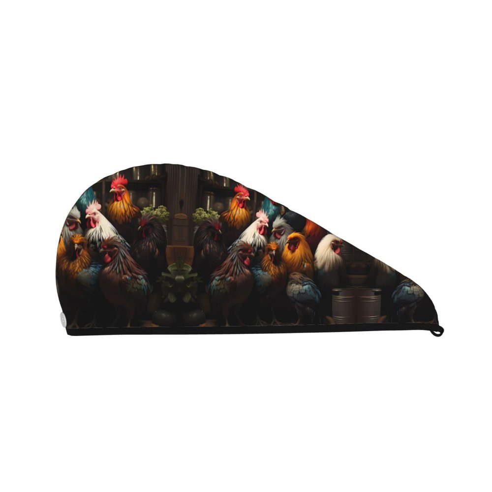 ChenGua Rooster Family Portfolio Coral Velvet Dry Hair Cap - Super Absorbent Hair Towel Wrap Microfiber Hair Turban for Women Men
