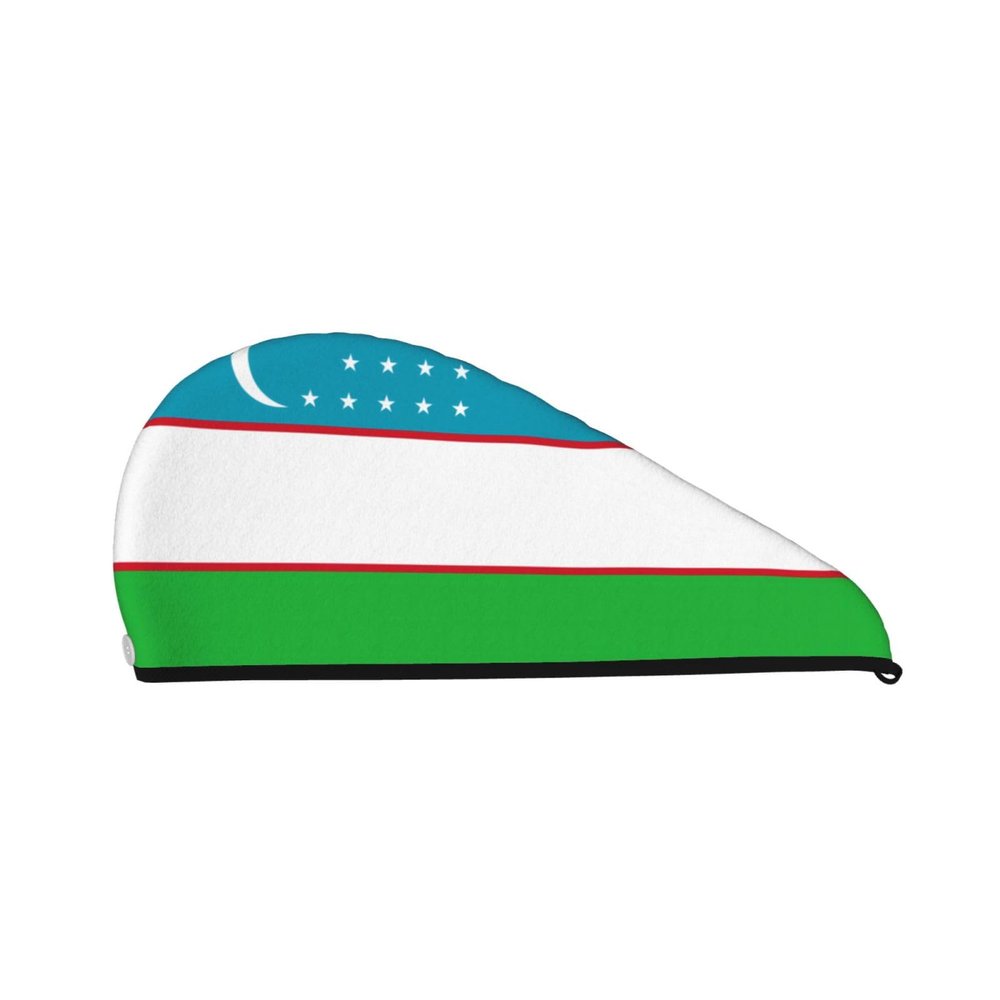 ChenGua Flag of The Republic of Uzbekistan Coral Velvet Dry Hair Cap - Super Absorbent Hair Towel Wrap Microfiber Hair Turban for Women Men