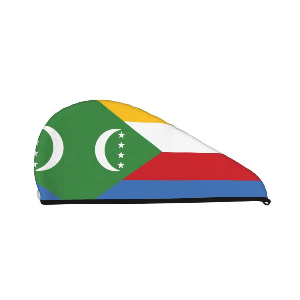 ChenGua Flag of The Comoros Coral Velvet Dry Hair Cap - Super Absorbent Hair Towel Wrap Microfiber Hair Turban for Women Men
