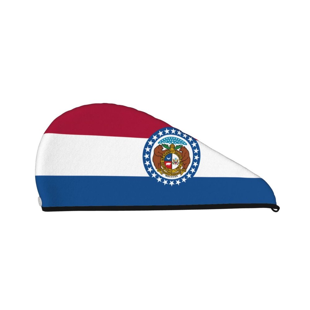 ChenGua Missouri State Flag Coral Velvet Dry Hair Cap - Super Absorbent Hair Towel Wrap Microfiber Hair Turban for Women Men