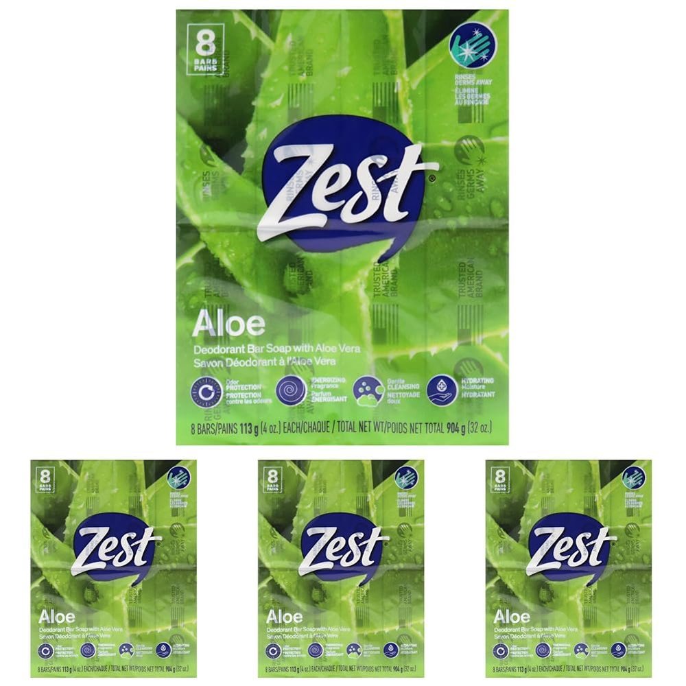 Zest 8-Bar Bath Size Soap, Fresh Aloe, 4 Ounce (Pack of 32)