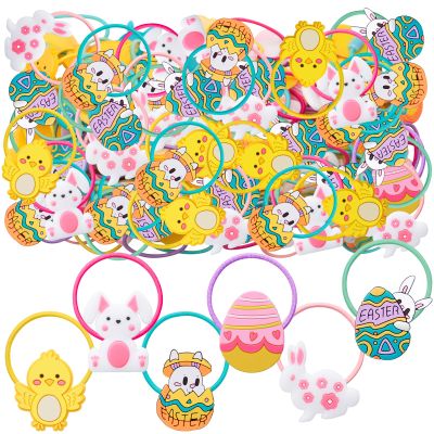 100PCS Easter Hair Ties for Girls Women, Chicks Eggs Bunny No Slip Hair Ties Cute Hair Accessories(100pcs, Easter)