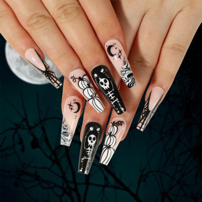 Halloween Press On Nails Glues On False Nails With Designs 1 Sheet Full Artificial Fake Nails For Art Decors