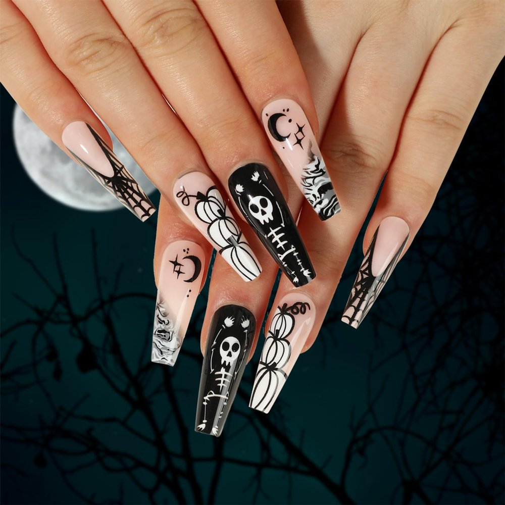 Halloween Press On Nails Glues On False Nails With Designs 1 Sheet Full Artificial Fake Nails For Art Decors