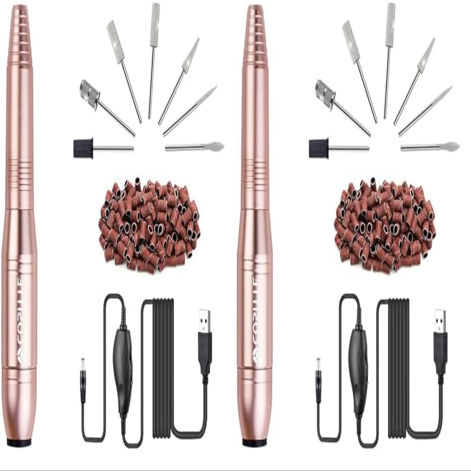 COSITTE Electric Nail Drill, USB Electric Nail Drill Machine for Acrylic Nails, Portable Electrical Nail File Polishing Tool Manicure Pedicure Efile Nail Supplies for Home and Salon Use, Gold