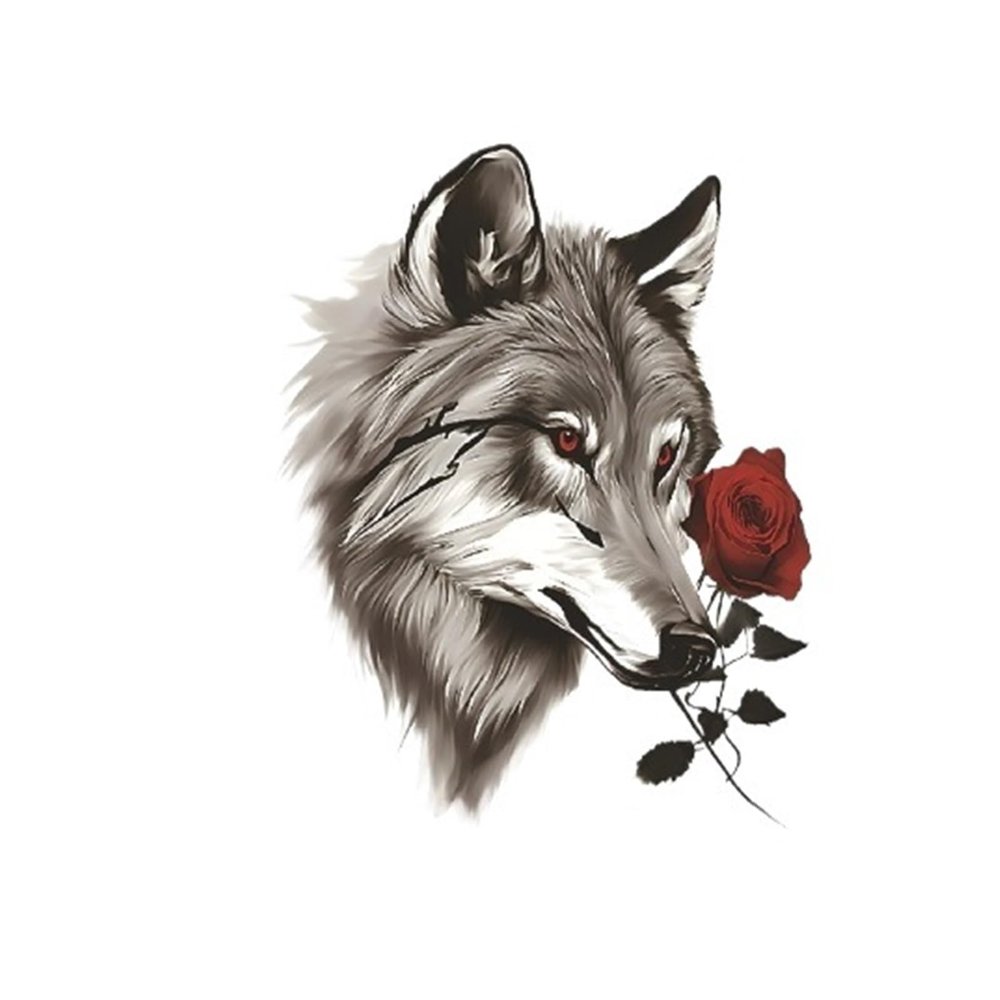 2pcs Waterproof Temporary Tattoo Sticker Wolf Tiger Lion Realistic Animal Body Art Arm Fake Tattoos Sleeve Women Men(004)