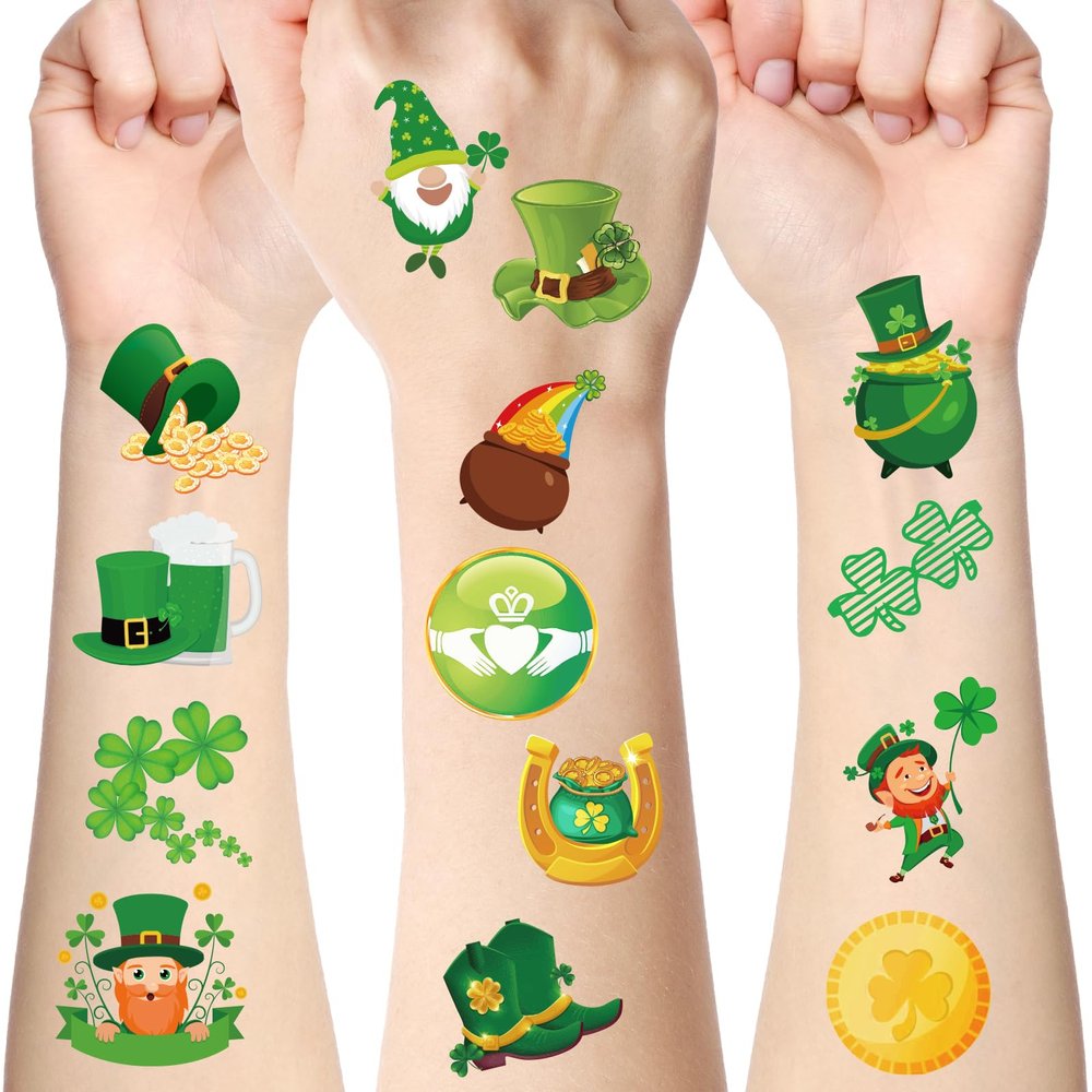 120 Pieces St Patricks Day Temporary Tattoos Irish Tattoos Stickers Decorations Shamrock Leprechaun Stickers for Irish Party St Patricks Day Gifts Ideas Classroom School Prizes Supplies