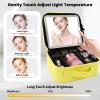SUILU Travel Makeup Bag with LED Mirror and Light Travel Makeup Case Cosmetic Organizer Portable Cosmetic Brush Organizer Bag with Adjustable Dividers for Cosmetics Makeup Brushes Toiletry (Yellow) view 2
