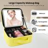 SUILU Travel Makeup Bag with LED Mirror and Light Travel Makeup Case Cosmetic Organizer Portable Cosmetic Brush Organizer Bag with Adjustable Dividers for Cosmetics Makeup Brushes Toiletry (Yellow) view 3