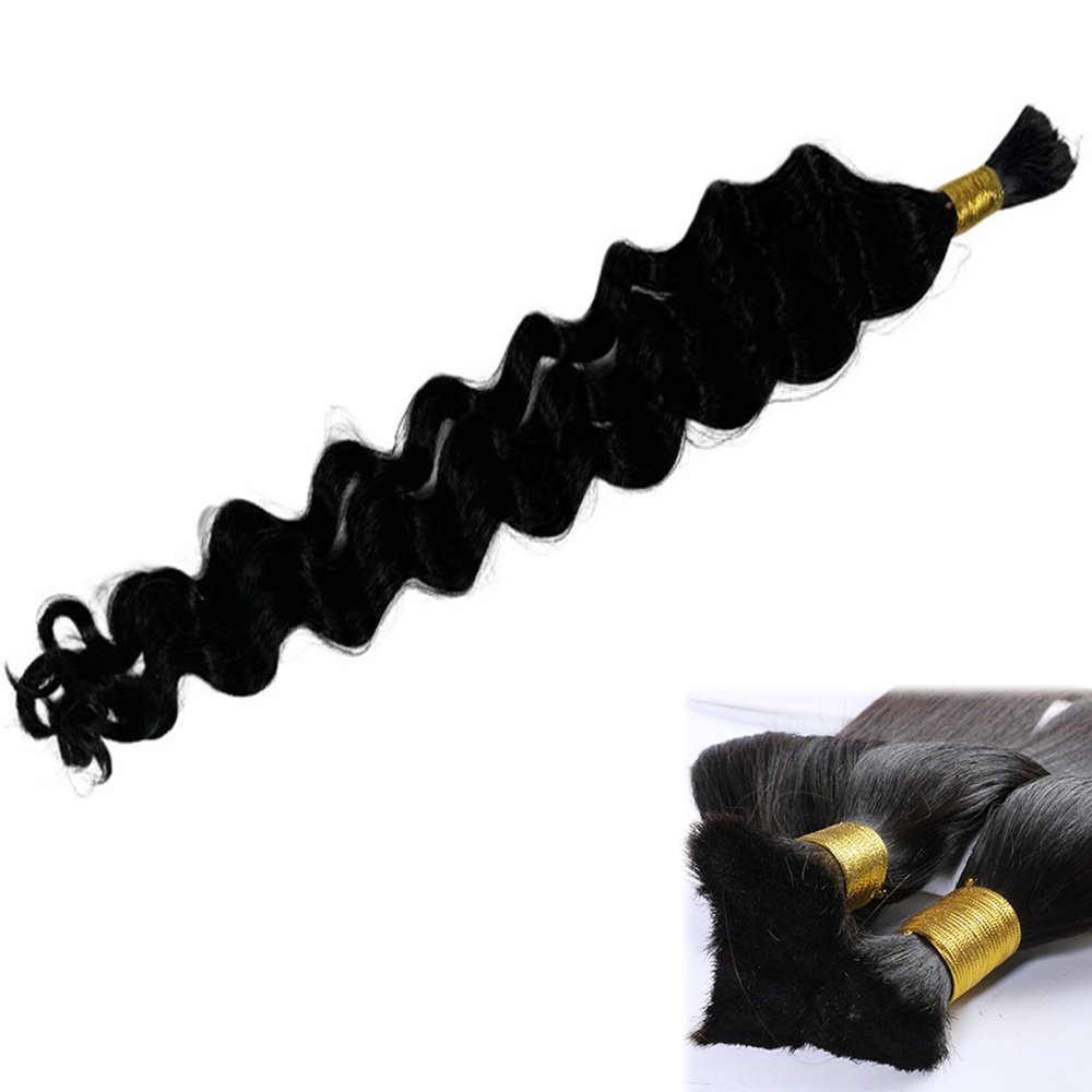 Bulk Hair for Braiding, Straight/Wave Curly 100g No Weft Unprocessed Brazilian Human Hair Braiding Hair for Boho Braids(#1,12INCH/30cm)