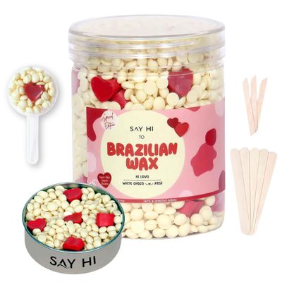 Brazilian Wax Beans | White Chocolate + Rose Extracts | Stripless, Painless Liposoluble Wax for Face Hair Removal, Bikini & Underarms | Special Edition for Sensitive Skin, 130 grams