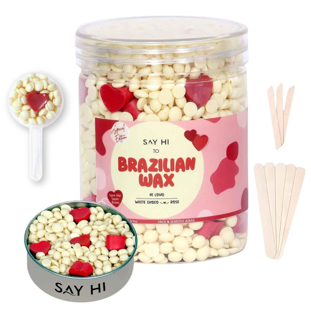 Brazilian Wax Beans | White Chocolate + Rose Extracts | Stripless, Painless Liposoluble Wax for Face Hair Removal, Bikini & Underarms | Special Edition for Sensitive Skin, 130 grams