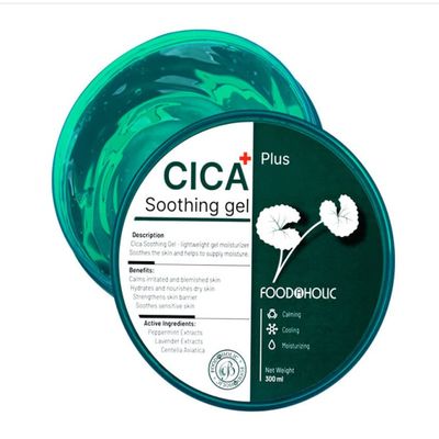 3W Clinic FoodAholic Cica Plus Soothing Gel, 10.14 fl oz, Calming and Moisturizing Face Gel with Centella Asiatica/Korea-Beauty/Korea Made