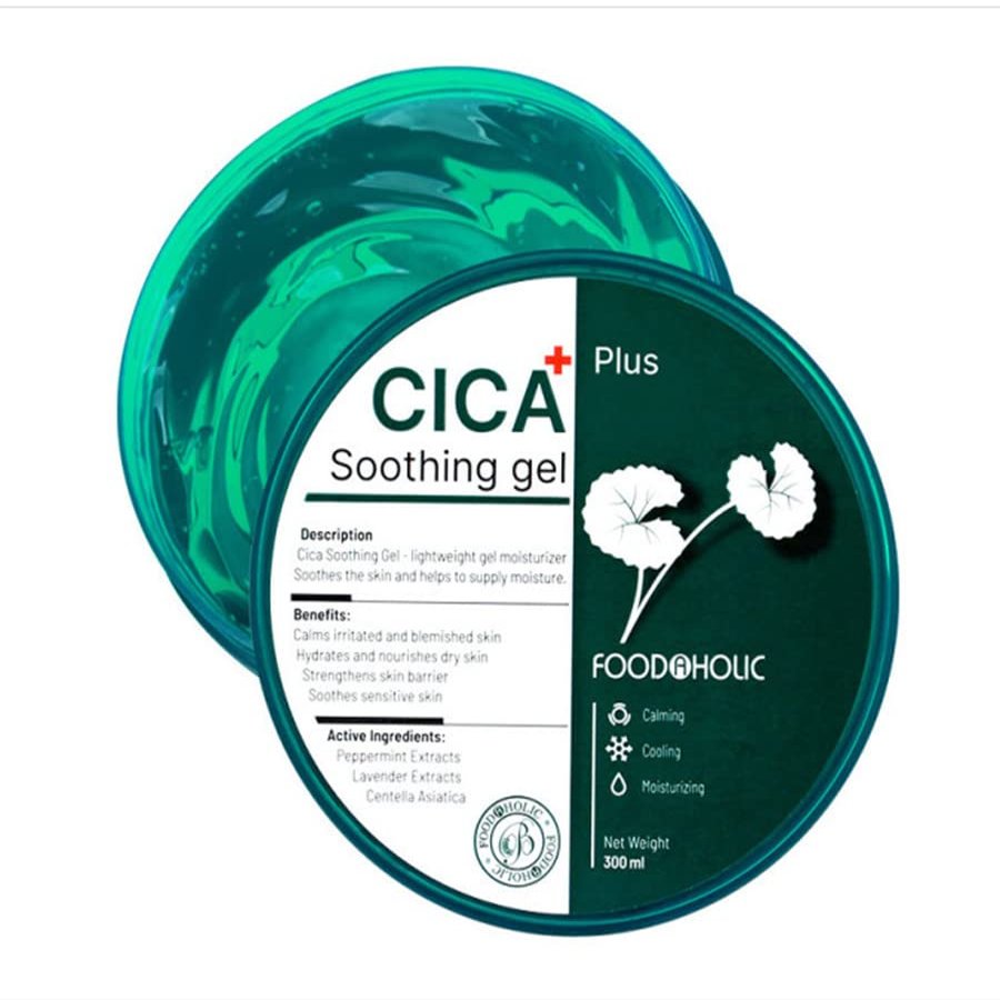 3W Clinic FoodAholic Cica Plus Soothing Gel, 10.14 fl oz, Calming and Moisturizing Face Gel with Centella Asiatica/Korea-Beauty/Korea Made
