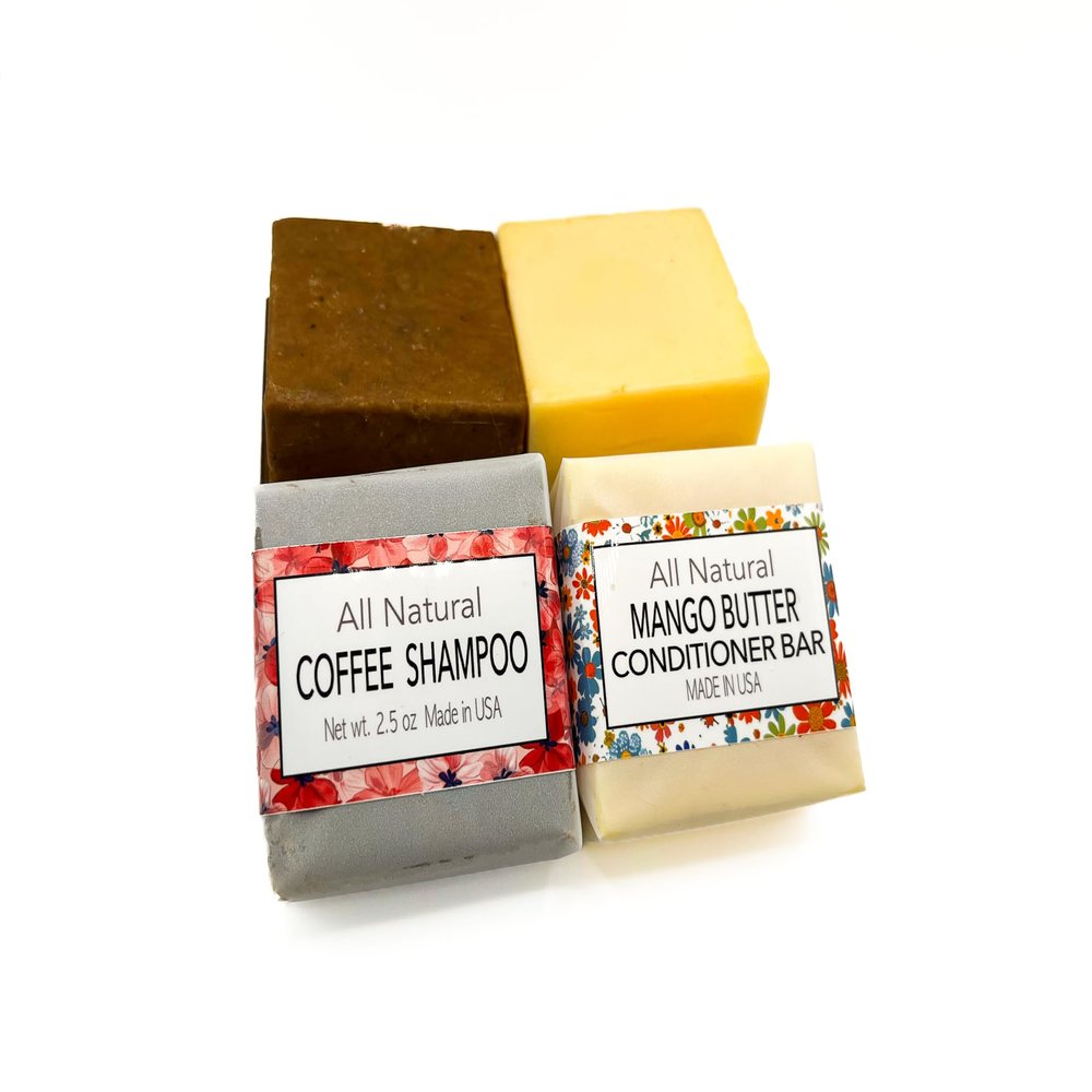 All Natural Coffee Shampoo and Mango Butter Conditioner Bar Set, Hair Growth and Revitalization Formula, Sulfate Free,