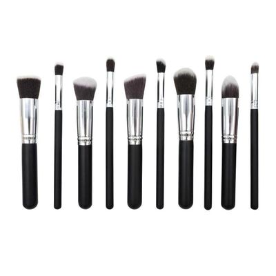 10 Makeup Brushes (5 Big 5 Small) Classic Black Gold Perfection Makeup Brushes Travel Make up Brushes Set Comfort Grip, Cruelty-Free & Vegan (Black Silver)