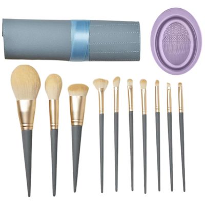 10pcs Makeup Brushes Ultra Soft Premium Synthetic Kabuki Foundation Powder Eyeshadow Makeup Brush Set with Makeup Brushes Cleaner Pad Make up Tool (10 Brush Set +PU Bag + Cleaner Pad)