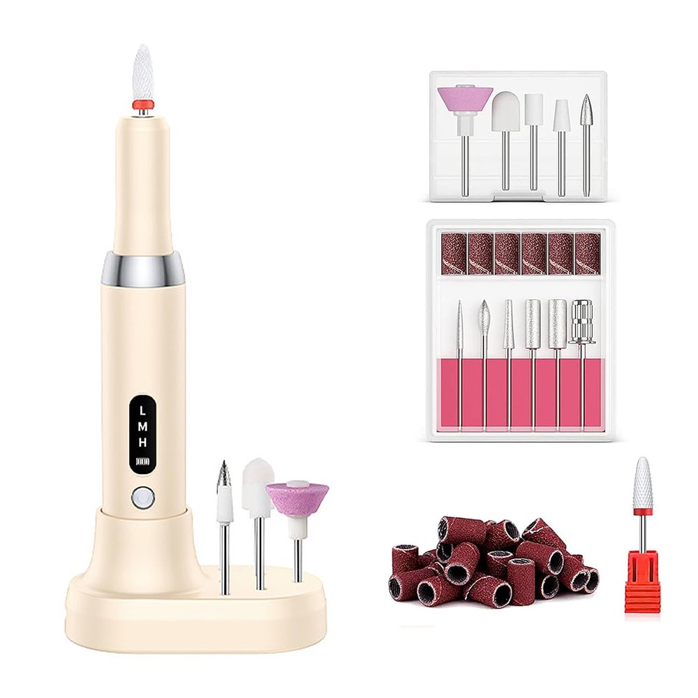 Cordless Electric Nail Drill Professional Efile Nail Drill Kit for Acrylic/Gel Nails, Manicure Pedicure Polishing Shape Tools Design for Home Salon Use, Drill para Uas Profesional 15000 RPM (Khaki)