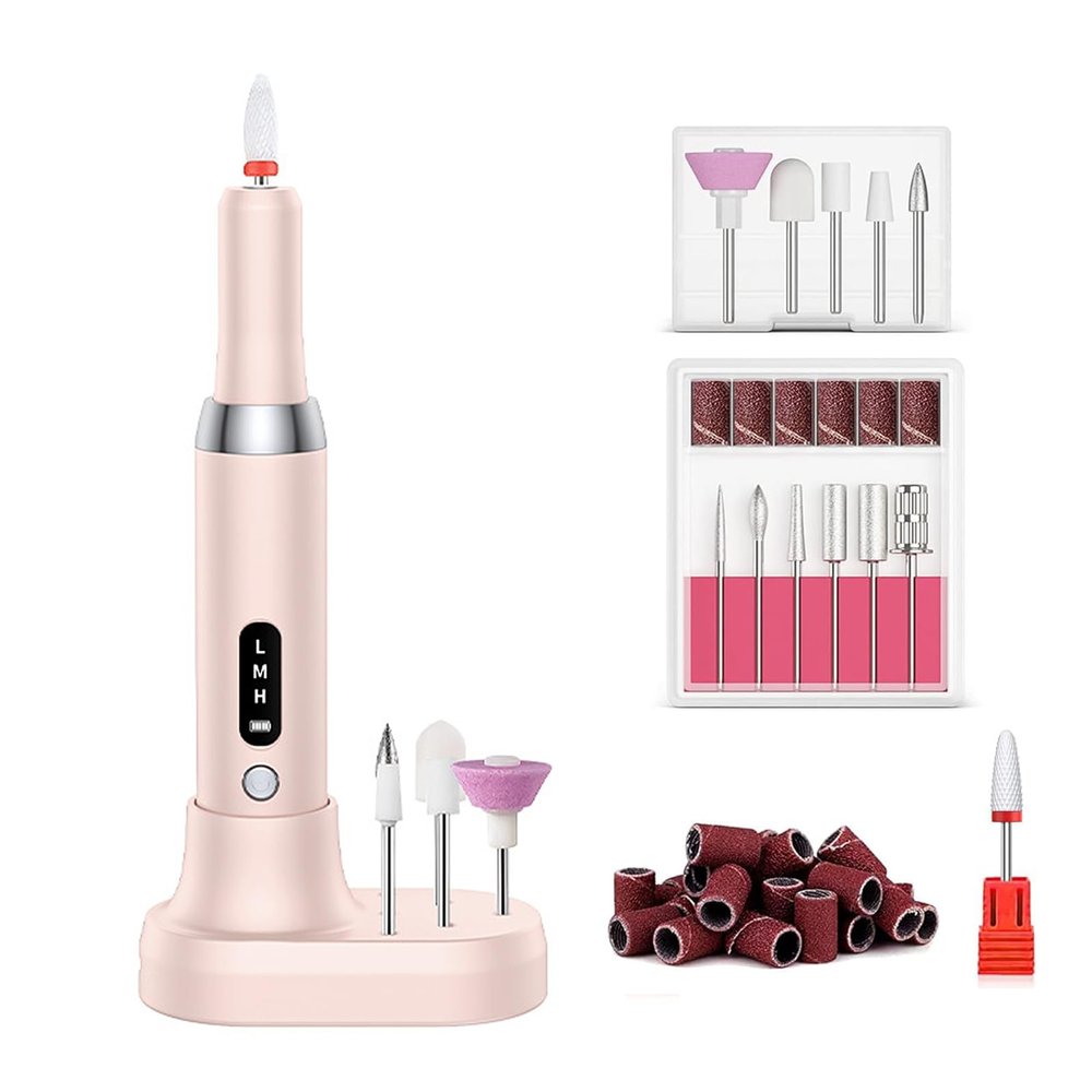 Cordless Electric Nail Drill Professional Efile Nail Drill Kit for Acrylic/Gel Nails, Manicure Pedicure Polishing Shape Tools Design for Home Salon Use, Drill para Uas Profesional 15000 RPM (Pink)