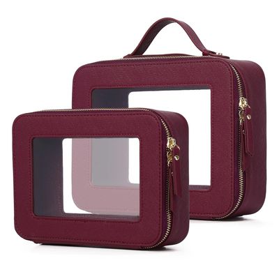 Pinkmik Clear Makeup Bag, (Burgundy, M+L)