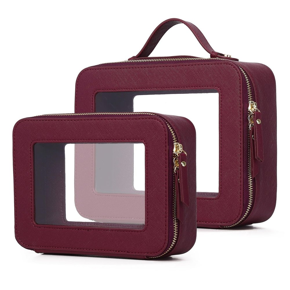 Pinkmik Clear Makeup Bag, (Burgundy, M+L)