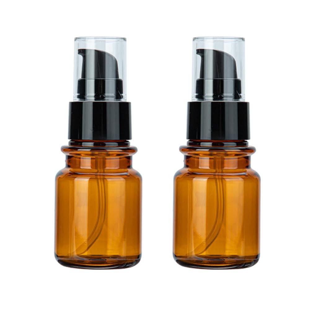 OHEETU 2PCS 80ML/2.7OZ Amber Plastic Lotion Pump Bottles Refillable Cosmetic Sample Travel Storage Container Reusable Facial Care Emulsion Essence Dispenser Vials