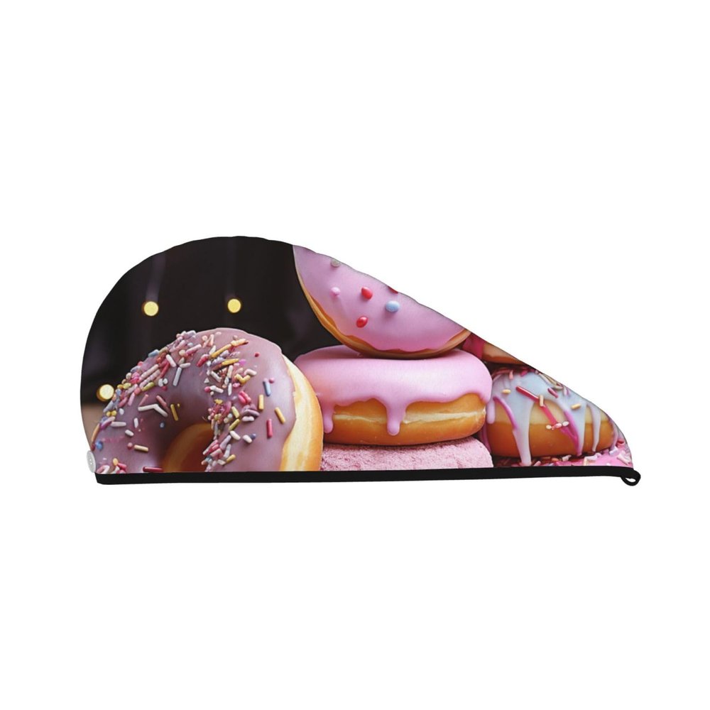 SDTYKHJ Hair Towel Wrap for Women Ultra Absorbent Coral Velvet Dry Hair Cap Donut Cake Hair Drying Towel with Button Quick Dry Bath Cap Hair Turban for Wet Hair Long Hair Curly Hair
