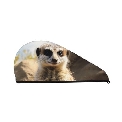 SDTYKHJ Hair Towel Wrap for Women Ultra Absorbent Coral Velvet Dry Hair Cap Meerkat Animal Hair Drying Towel with Button Quick Dry Bath Cap Hair Turban for Wet Hair Long Hair Curly Hair