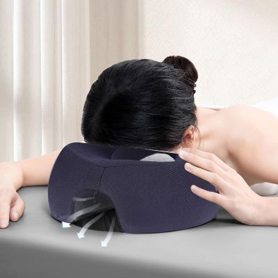 WOOXGEHM 2PCS Face Down Pillow, Breathable Ergonomic Zoning Comfortable Salon Massage Face Pillow, Memory Foam Face Down Cushion (Navy Blue)