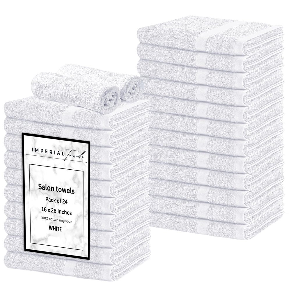 Hand Towels (Pack of 24) White Economy Towels Salon Towels - 100% Cotton Spa Towel 16 x 27 Inches Highly Absorbable, Facial, Gym, Hair Face Towels Bulk