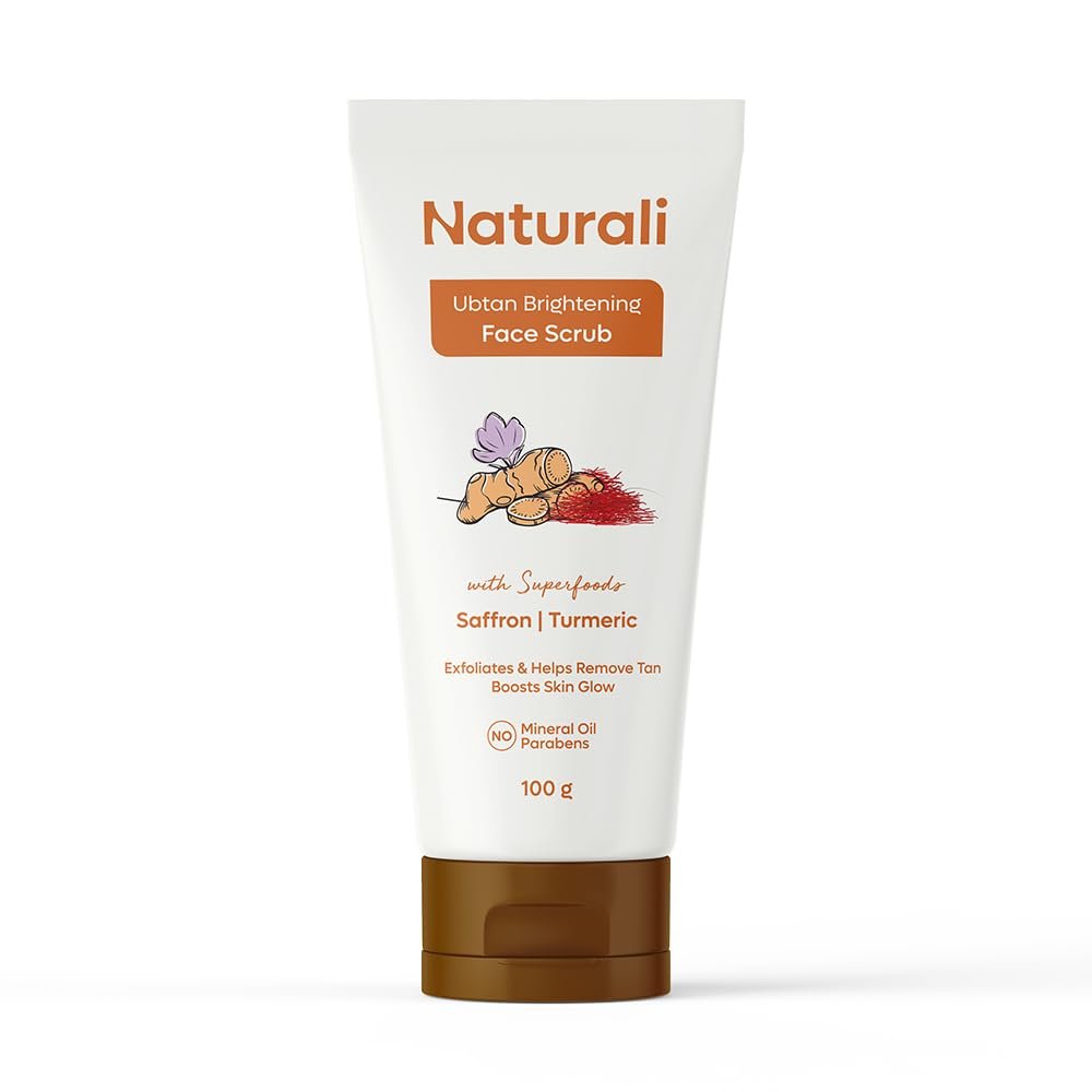Naturali Ubtan Brightening Face Scrub | With Superfoods Saffron & Turmeric | Exfoliates | Removes Tan | Boosts Skin Glow | Paraben-free | For All Skin Types | 100g