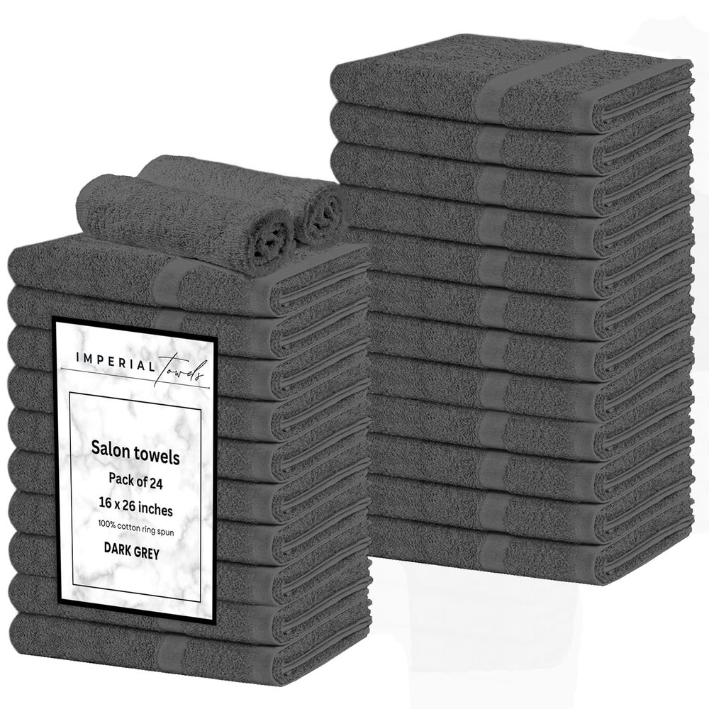 Salon Towels -24 Pack Grey Hand Towels 100% Cotton Spa Towels  16x26 inches Highly Absorbable Facial Towel Gym, Hair, Face Bulk Small Towel (Not Bleach Proof)