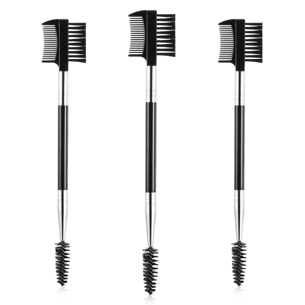 Giantree 3Pcs Eyebrow Brush, 3 Head Eyebrow Eyelash Eyelash Comb, Eyebrow Brush Eyelash Separator Tool Eyelash for Separating Lashes, Eliminating Mascara Clumps, Grooming Brows Cosmetic Travel(Black)